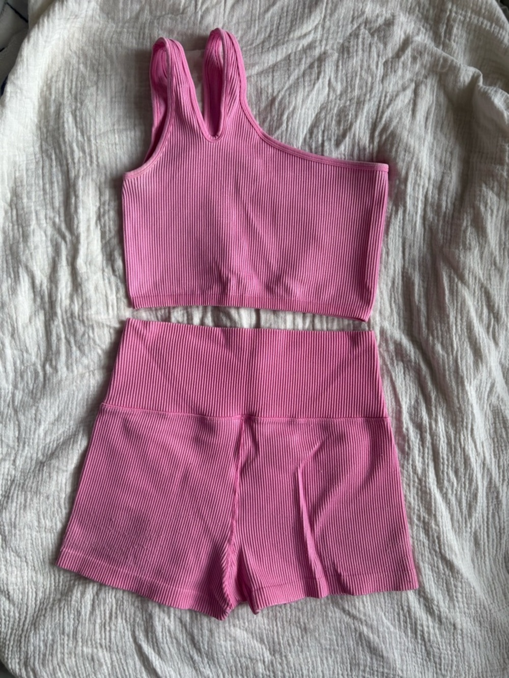Aerie Ribbed Matching Set – Pink Sports Bra + Shorts